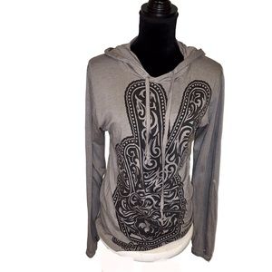 Original Sure Hooded Pullover Long Sleeve Peace Signs T Shirt Size Small